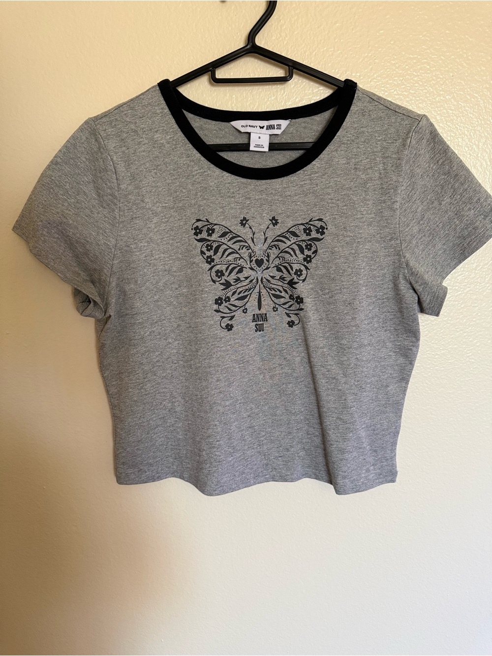 Anna Sui Gray and Black Butterfly Crop Top